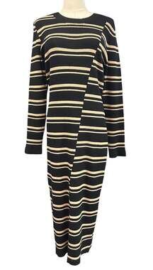 Arna York Marly Stripe Sweater Dress NWT Black Tan Ribbed Midi Maxi NWT Size 18